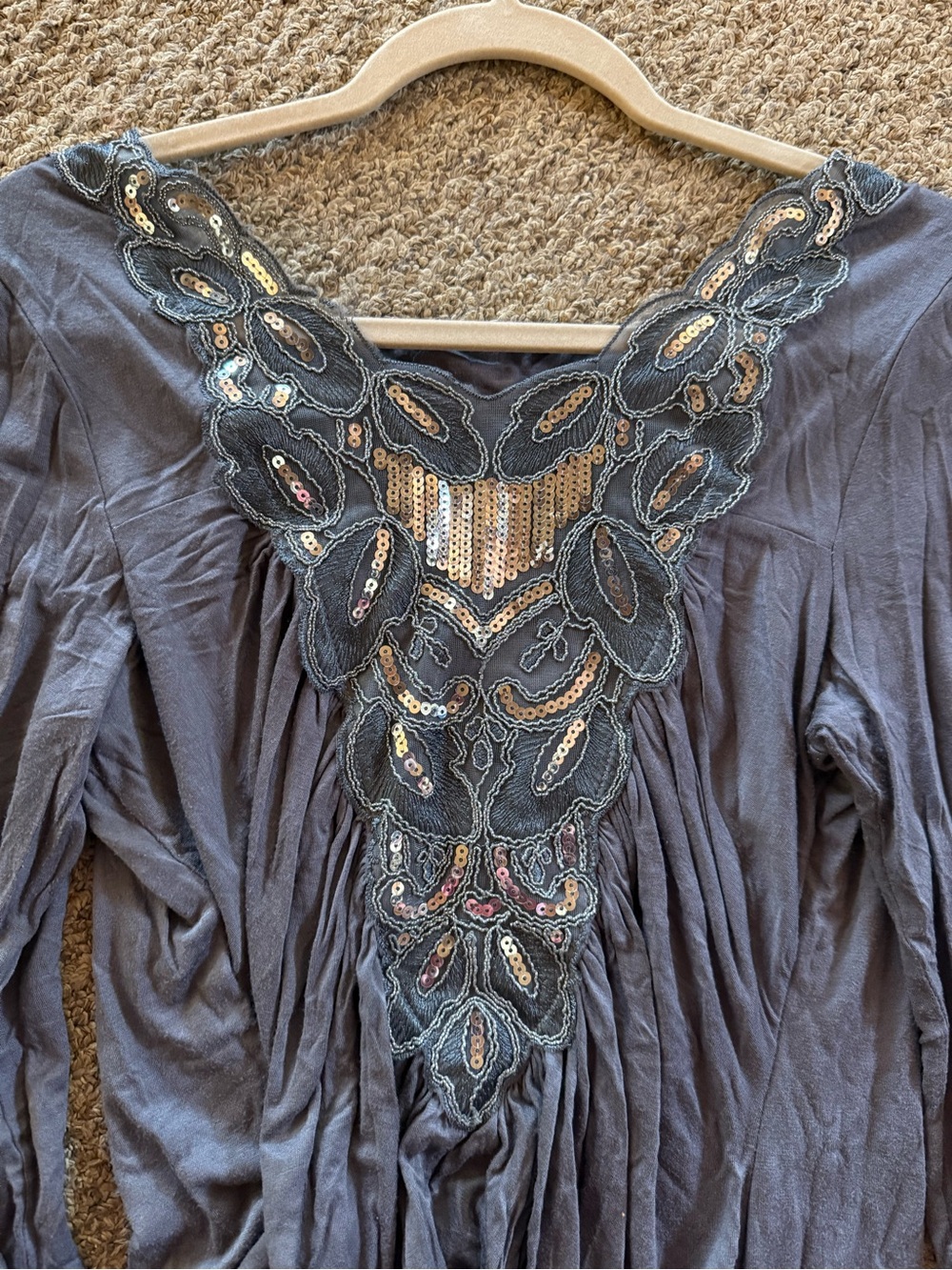 Studio Y Charcoal Gray Embroidered V-Neck Tunic - Picture 3 of 5